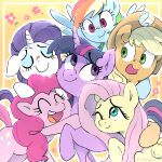  2020 applejack_(mlp) blonde_hair blush clothing cutie_mark earth_pony equid equine eyes_closed feathered_wings feathers female feral fluttershy_(mlp) friendship_is_magic green_eyes group hair hat headgear headwear hi_res horn horse hug long_hair mammal multicolored_hair my_little_pony nendo one_eye_closed open_mouth open_smile pegasus pink_hair pinkie_pie_(mlp) pony purple_eyes purple_hair rainbow_dash_(mlp) rarity_(mlp) signature smile twilight_sparkle_(mlp) unicorn wings wink 