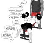  anthro canid canine canis clothed clothing domestic_dog duo erection erection_under_clothing exercise exercise_clothing fur grey_body grey_fur hi_res invalid_tag kuro_(nomifuki) male male/male mammal nomifuki shiro_(nomifuki) shirt tank_top topless topless_male topwear weightlifting white_body white_fur workout workout_equipment 