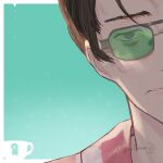  1boy absurdres black_hair floral_print glasses hawaiian_shirt highres izu_lemon kaiki_deishuu looking_at_viewer male_focus maromaink monogatari_(series) parted_lips pink_shirt purple_eyes shirt solo sunglasses 