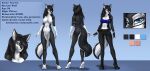  2021 4_toes 5_fingers anthro biped black_body black_fur black_hair breasts canid canine canis clothed clothing color_swatch digital_media_(artwork) elvofirida feet female fingers fur hair mammal model_sheet smile solo toes white_body white_fur wolf 