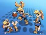  2021 3_toes 4_fingers absurd_res anthro ball basketball_(ball) basketball_uniform blonde_hair blue_eyes clothed clothing digital_media_(artwork) feet female fingers gloves hair handwear hi_res lagomorph leporid lola_bunny looney_tunes mammal rabbit signature siroc solo sportswear toes uniform warner_brothers 