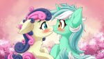  2021 absurd_res amber_eyes blue_eyes blush bonbon_(mlp) digital_media_(artwork) duo earth_pony equid equine eye_contact eyelashes female feral friendship_is_magic hair hi_res horn horse long_hair looking_at_another lyra_heartstrings_(mlp) mammal multicolored_hair multicolored_tail my_little_pony pony smile symbianl two_tone_hair unicorn 
