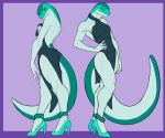  2021 anthro backless_dress clothing cross_country_detours dress f_draws female footwear green_body green_scales hand_on_hip hi_res high_heels lizard looney_tunes muscular muscular_anthro muscular_female muscular_thighs reptile rita_skopt scales scalie shoes slit_dress solo tex_avery warner_brothers 