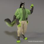  1:1 3d_(artwork) anthro bottomwear canid canine canis clothing digital_media_(artwork) digitigrade fox hi_res hybrid male mammal multi_arm multi_limb pants rifleman888 shirt solo standing topwear wolf 