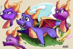 2021 activision arthropod artisyone cloud day dragon dragonfly duo feral horn insect male membrane_(anatomy) membranous_wings open_mouth open_smile purple_eyes scalie signature smile sparx spyro spyro_the_dragon teeth video_games wings 