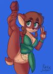  2021 activision anthro blue_background breasts cervid cleavage clothed clothing elora faun_(spyro) female flexible genitals gesture hi_res holding_leg hooves mammal one_leg_up pussy r0cketjumper raised_leg simple_background solo splits spread_legs spreading spyro_the_dragon standing v_sign vertical_splits video_games 