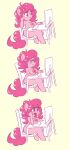  anthro big_breasts blue_eyes breasts computer curled_hair equid equine exited female friendship_is_magic hair hasbro hi_res horse mammal my_little_pony nipples pink_body pink_hair pinkie_pie_(mlp) pony smile snus-kun solo 