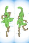  2:3 2_talons anthro antoreakk anus avian beak dakimakura_design feathered_crest feathers female genitals green_body green_feathers head_crest heart_marking hi_res ozone_(antoreakk) pussy solo talons teasing wings 