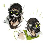  1boy ? apex_legends black_headwear black_shirt goggles green_eyes green_vest head_tilt iwamoto_zerogo looking_ahead looking_at_viewer looking_to_the_side male_focus mask mouth_mask multiple_views octane_(apex_legends) shirt sketch surprised upper_body vest 