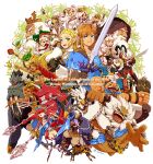  6+boys 6+girls absurdres anniversary beard blonde_hair crown daruk dual_persona everyone facial_hair gerudo goron hestu highres hyrule_warriors:_age_of_calamity impa instrument jewelry kass kohga korok link maracas master_sword mipha multiple_boys multiple_girls neck_ring paya_(zelda) pointy_ears polearm princess_zelda purah red_hair revali riju rito robbie_(zelda) saiba_(henrietta) sash seal sheikah sidon smile sooga teba_(zelda) terrako the_legend_of_zelda the_legend_of_zelda:_breath_of_the_wild trident tusks urbosa weapon white_hair yiga_clan yunobo zora 