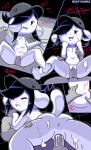  anthro breasts canid canine disfigure felid feline female genitals hair hi_res mammal open_mouth tem temmie_(undertale) text undertale video_games white_body 