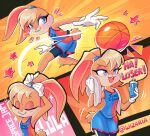  anthro basketball bodily_fluids bottomwear clothing eyelashes female fur gym_bottomwear gym_clothing gym_shorts hi_res lagomorph leporid lola_bunny long_eyelashes looney_tunes mammal motion_lines multiple_poses pose rabbit shirt shorts solo space_jam sportswear sweat tan_body tan_fur tank_top topwear warner_brothers wizaria 