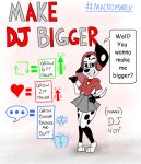  101_dalmatian_street 101_dalmatians absurd_res anthro canid canine canis clothing d.j._(101_dalmatians) dalmatian disney domestic_dog dress english_text female growth headphones hi_res kanahu luxioboi22 macro mammal simple_background spots text 