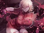  1girl blonde_hair breasts clona gloves hair_between_eyes hellsing large_breasts looking_back miniskirt red_eyes red_gloves red_uniform seras_victoria short_hair skirt vampire 