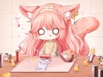  animal animal_ears bird blush catgirl chibi food gray_hair honyang original pink_hair tail 