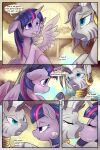  2:3 absurd_res comic dialogue duo english_text equid equine female female/female feral french_kissing friendship_is_magic hasbro hi_res hobbes_maxwell horn kissing mammal my_little_pony purple_body text twilight_sparkle_(mlp) winged_unicorn wings zebra zecora_(mlp) 