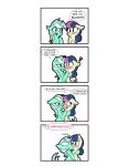  ! absurd_res blush bonbon_(mlp) comic dialogue english_text equid equine fearingfun female female/female feral friendship_is_magic green_body hasbro hi_res horn kissing lyra_heartstrings_(mlp) mammal my_little_pony simple_background text unicorn white_background 