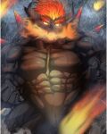  abs anthro biceps black_body bowser bowser&#039;s_fury collar fury_bowser hair horn koopa male mario_bros meteor_shower muscular muscular_anthro muscular_male nintendo pecs raining red_hair sansaka_saku scalie shell solo spiked_collar spiked_shell spikes spikes_(anatomy) video_games wet 