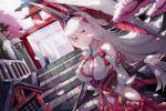  animal cat long_hair original pointed_ears stairs tagme_(artist) umbrella white_hair 