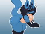  &lt;3 2021 4:3 absurd_res ambiguous_gender anthro bedroom_eyes big_butt blue_body blue_fur butt fangs fluffy fluffy_tail fur hi_res huge_butt humanoid looking_at_viewer lucario narrowed_eyes neck_tuft nintendo on_hands pok&eacute;mon pok&eacute;mon_(species) red_eyes seductive smile solo spikes thick_thighs traashmann tuft video_games yellow_body yellow_fur 