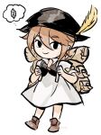  1girl aubz bag brown_hair chibi dress green_eyes hat highres jewelry looking_at_viewer necklace octopath_traveler short_hair simple_background smile solo the_legend_of_zelda the_legend_of_zelda:_the_wind_waker tressa_(octopath_traveler) 