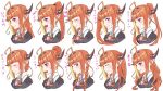  1girl ahoge alternate_hairstyle black_hairband blonde_hair braid closed_eyes dragon_girl dragon_horns fang fang_out hair_behind_ear hair_bun hairband hololive horns kiryuu_coco kyou_fumei looking_ahead looking_to_the_side multicolored_hair multiple_views open_mouth orange_hair pointy_ears ponytail red_eyes side_ponytail skin_fang smile streaked_hair tied_hair translation_request twin_braids twintails virtual_youtuber 