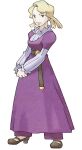  1girl blonde_hair brown_footwear closed_mouth dress elite_four full_body glacia_(pokemon) hands_together light_smile long_hair long_sleeves official_art pokemon pokemon_(game) pokemon_rse purple_dress solo standing sugimori_ken transparent_background 