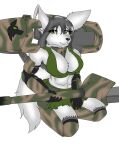  absurd_res alpha_channel anthro breasts canid canine canis cannon cleavage clothed clothing crop_top female fenririan fur hi_res inner_ear_fluff looking_at_viewer mammal mecha_musume military navel ranged_weapon sasha shirt skimpy smile solo tank tank_girl topwear tuft vehicle weapon white_body white_fur wolf wolfeddown 