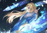  1girl bangs blonde_hair blue_eyes character_request chinese_clothes closed_mouth floating floating_hair floating_object floating_sword floating_weapon from_side hair_ornament hanfu highres long_hair long_sleeves original parted_bangs profile solo sword vardan weapon wide_sleeves 