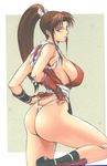  artbook ass breasts brown_hair fatal_fury highleg highleg_panties highres large_breasts long_hair momoi_nanabei panties ponytail revealing_clothes shiranui_mai snk solo the_king_of_fighters thong underwear 