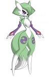  2018 absurd_res ambiguous_gender anthro black_nose black_sclera canid countershading digimon digimon_(species) gardevoir green_body green_hair hair hi_res hybrid hyperflannel looking_at_viewer mammal nintendo pok&eacute;mon pok&eacute;mon_(species) renamon simple_background solo standing video_games white_background white_countershading 
