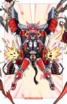  1girl ammunition_belt animal_ears belt blazblue cat_ears commission drum_magazine english_commentary extra_ears firing full_body fusion gatling_gun hair_ears highres huge_weapon itano_circus john_crayton joints kokonoe_(blazblue) long_hair mechanization missile muzzle_flash no_pupils pink_hair robo-fortune robot robot_ears robot_joints rocket_launcher shell_casing shoulder_cannon skullgirls smoke solo symmetry weapon yellow_eyes 