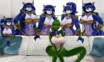  absurd_res anthro bodily_fluids canid canine female female/female fox group hi_res humanoid krystal mammal muscular muscular_female nervous nintendo scalie shaking sitting_on_couch star_fox swaghh_(artist) sweat video_games 