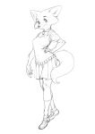  2021 4_fingers anthro aruurara bottomwear canid canine clothed clothing disney female fingers footwear fox fully_clothed fur hi_res maid_marian mammal monochrome robin_hood_(disney) shoes simple_background sketch skirt smile solo white_background 