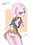  2021 absurd_res aged_up anais_watterson anthro backpack blep bottomwear cartoon_network clothed clothing female fur hark hi_res lagomorph leaning leaning_forward leporid looking_at_viewer looking_back looking_back_at_viewer mammal panties pink_body pink_fur portrait rabbit rear_view shirt skirt solo tank_top teenager the_amazing_world_of_gumball three-quarter_portrait tongue tongue_out topwear underwear upskirt young 