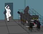  2021 5:4 all_fours ambiguous_gender anthro arms_tied black_nose black_pawpads blue_eyes blue_nose blue_pawpads blue_tongue bound breasts brown_rope cage canid canine canis collar detailed_background domestic_dog duo featureless_crotch female gag gagged inside legs_tied lock mammal muzzle_(object) muzzled nipples nude padlock pawpads red_collar rope standing submissive submissive_ambiguous submissive_anthro thatguyssins tile_floor tongue 