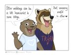  2021 anthro anthro_on_anthro clothing comic dialogue digital_drawing_(artwork) digital_media_(artwork) duo english_text felix_(nik159) handjob hi_res humor looking_at_viewer looking_pleasured lutrine male male/male mammal membrane_(anatomy) mustelid narrowed_eyes nik159 nik_(nik159) offscreen_sex open_mouth open_smile penile procyonid raccoon sex shirt smile t-shirt talking_to_viewer text text_on_clothing text_on_shirt text_on_topwear tongue tongue_out topwear url webbed_hands 