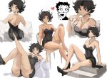  1girl ;d ass betty_boop betty_boop_(character) breasts earrings full_body gold_earrings gold_necklace heart high_heels highres jewelry looking_back medium_breasts multiple_views one_eye_closed open_mouth rakeem_garcia-cueto short_hair simple_background smile solo white_background 