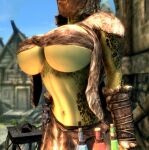  3d_(artwork) anthro argonian armor bethesda_softworks big_breasts bloodskall_blade breasts curvy_figure digital_media_(artwork) facemask female fur_clothing hood hourglass_figure lantern melee_weapon potion_bottle scalie skimpy_armor skyrim solo straps sword tasha_the_argonian the_elder_scrolls unconvincing_armor video_games weapon 