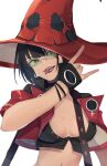  1girl \m/ bangs black_hair breasts chalos cleavage fingerless_gloves gloves guilty_gear guilty_gear_strive hat highres i-no jacket red_headwear red_jacket short_hair sunglasses tongue tongue_out venus_symbol 