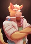  absurd_res anthro canid canine clothed clothing fox fox_mccloud fully_clothed hi_res jacket male mammal mohawk multicolored_body muscular muscular_anthro muscular_male nintendo scarf smile solo star_fox topwear two_tone_body video_games 