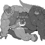  1:1 2021 anthro ape balls crown digital_media_(artwork) duo genitals godzilla godzilla_(series) gorilla haplorhine hi_res jacketbear kaiju king_kong male male/male mammal monochrome nipples nude open_mouth penis primate toho 