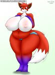  anthro big_breasts breasts canid canine chest_tuft clothed clothing female fox fur gyro-furry hand_on_breast hi_res huge_breasts jennifer_wagner mammal nipple_outline panties pattern_clothing purple_body purple_fur red_body red_eyes red_fur slightly_chubby smile solo striped_clothing stripes thick_thighs topless tuft underwear wide_hips 
