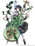  alice_(sinoalice) ankle_boots boots bow_(instrument) breasts cello chain dark_blue_hair dress eyebrows_visible_through_hair frills full_body fur_trim hat highres instrument ji_no looking_at_viewer medium_breasts music official_art open_mouth playing_instrument red_eyes see-through short_hair sinoalice solo square_enix upper_teeth white_background 