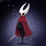  1:1 anthro arthropod belly big_belly big_breasts black_body blush breasts clothed clothing digital_media_(artwork) drxii female hi_res hollow_knight hornet_(hollow_knight) insect non-mammal_breasts pregnant simple_background solo team_cherry text url video_games weapon 