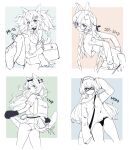  4girls :d animal_ears arm_up ass backpack bag barefoot bell between_breasts blue_eyes blush bow braid breasts bunny_ears cat_ears cat_girl cat_tail character_request collared_shirt dress_shirt feet girls_frontline glasses gloves green_eyes hair_bell hair_bow hair_ornament hairclip highres jingle_bell leaning_forward long_hair long_sleeves m500_(girls_frontline) multiple_girls off_shoulder open_mouth pa-15_(girls_frontline) panties paw_gloves paws pleated_skirt purple_eyes rero_(bigdoorbig2) round_eyewear school_bag school_uniform shirt short_sleeves shoulder_bag skirt sleeves_past_fingers sleeves_past_wrists small_breasts smile soles sr-3mp_(girls_frontline) standing standing_on_one_leg strap_between_breasts tail tmp_(girls_frontline) toes twin_braids underwear very_long_hair 
