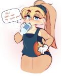  &lt;3 &lt;3_eyes 2021 anthro blonde_hair blue_eyes bra clothed clothing dialogue english_text female gloves hair handwear hi_res lagomorph leporid lola_bunny long_ears looking_at_viewer looney_tunes mammal rabbit raikissu shirt simple_background solo speech_bubble sports_bra talking_to_viewer text topwear underwear warner_brothers 