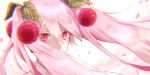  bangs cherry_hair_ornament floating_hair food_themed_hair_ornament hair_between_eyes hair_ornament hair_over_mouth hashiwo hatsune_miku long_hair looking_at_viewer petals pink_hair portrait red_eyes sakura_miku shiny shiny_hair very_long_hair vocaloid white_background 