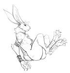  2020 4_toes anthro breasts butt claws feet female fingers fur guoh lagomorph leporid mammal monochrome nipples pawpads rabbit simple_background solo toe_claws toes white_background 