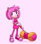  2017 5_fingers amy_rose anthro artist_name black_nose clothing eulipotyphlan eyelashes female fingers footwear full-length_portrait green_eyes hair hedgehog holding_object holding_weapon looking_at_viewer mammal narrowed_eyes piko_piko_hammer pink_clothing pink_footwear pink_hair pink_socks portrait red_hairband redvelvetbat shoes simple_background smiling_at_viewer socks solo sonic_boom sonic_the_hedgehog_(series) standing weapon white_belt 